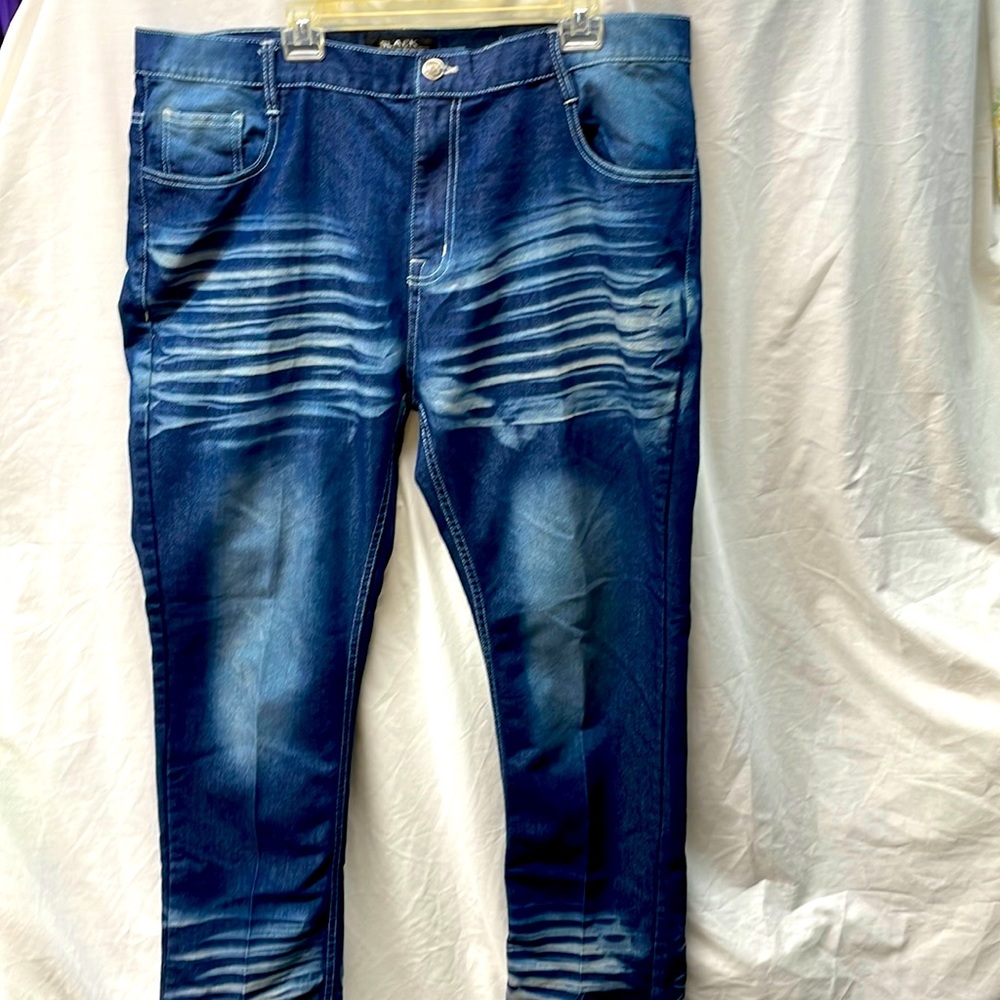 Black lacquer distressed and faded jeans men sz 44 12/28/3